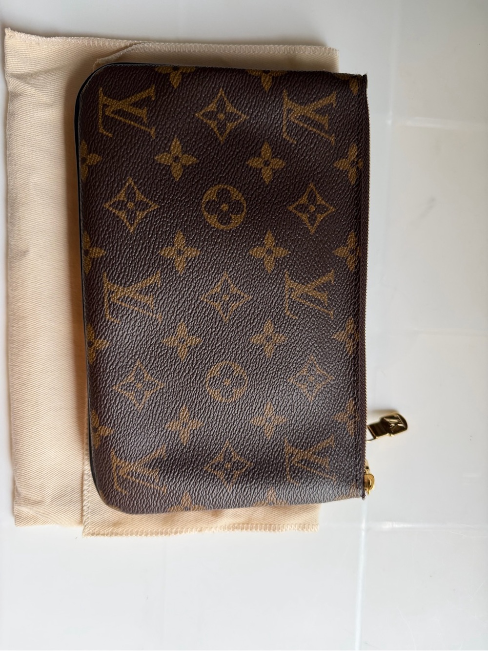 Louis Vuitton Brown Double Pochette Monogram Crossbody with Gold Hardware
